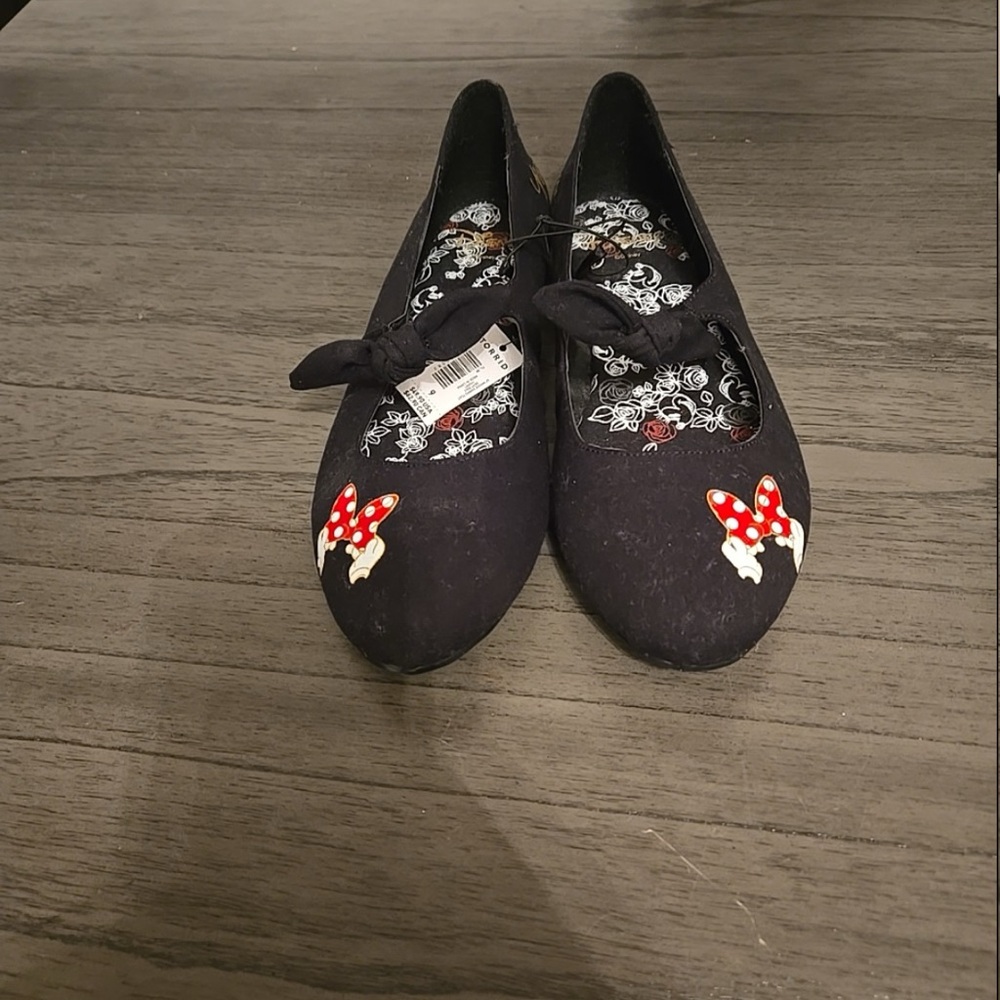 Torrid Black Flats with Red and White Bow Accents